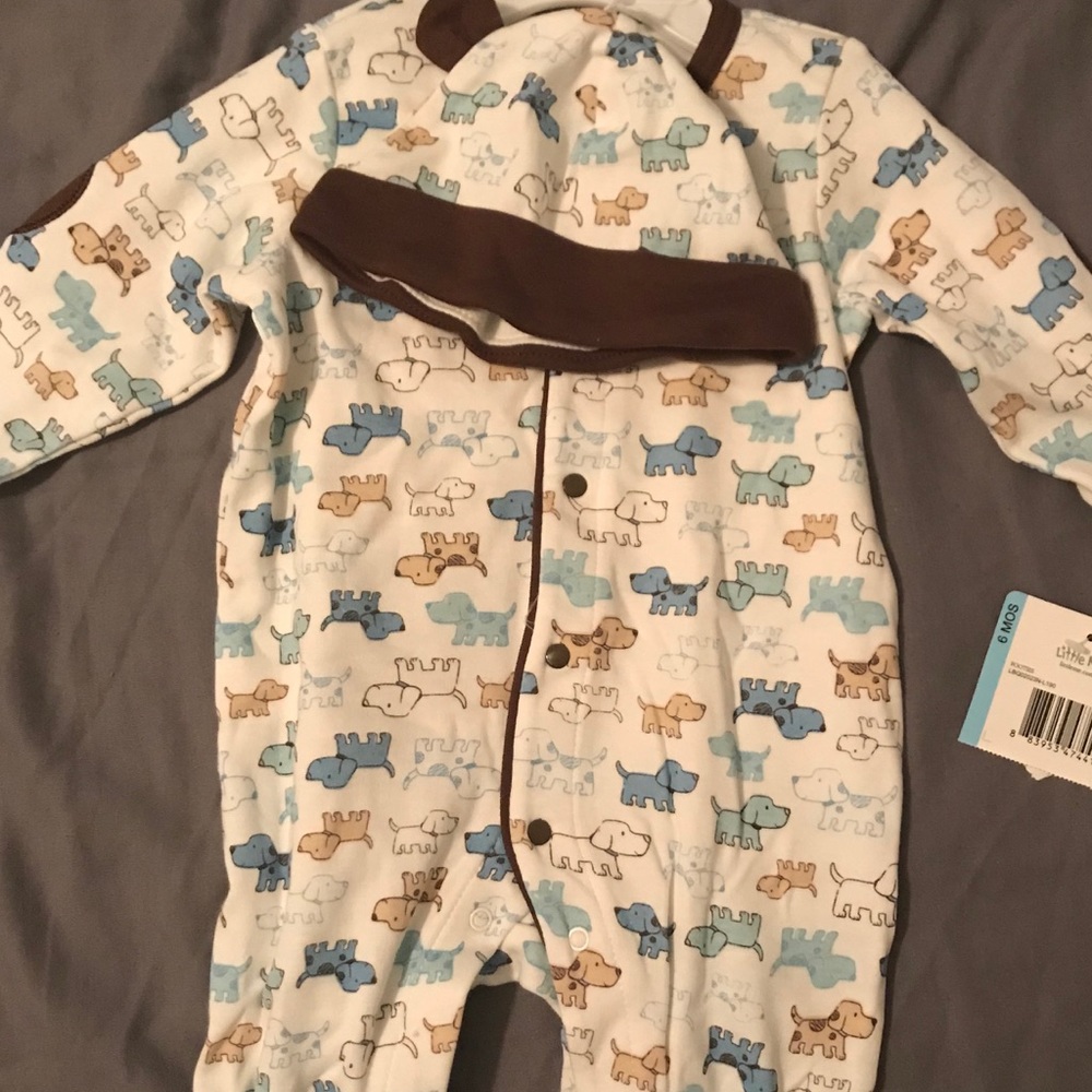Little me puppy onesie with hat